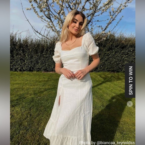 NWT:: Puff Sleeve Split Hem Midi Dress - Picture 2 of 11